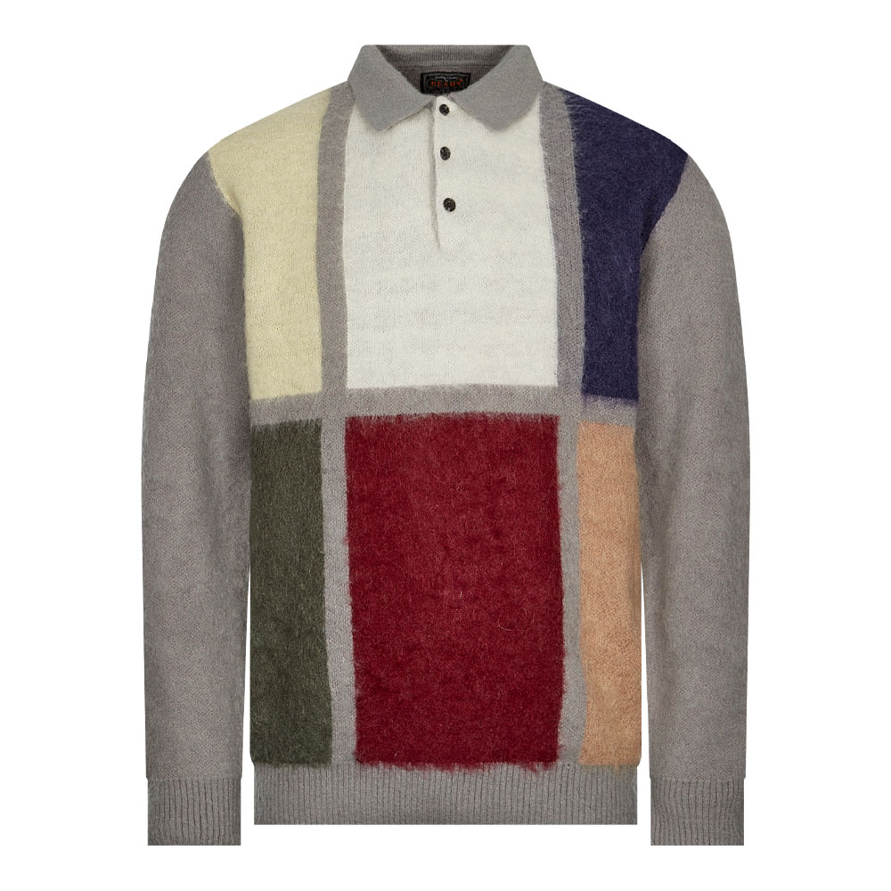 Beams Check-pattern Polo-collar Jumper In Grey