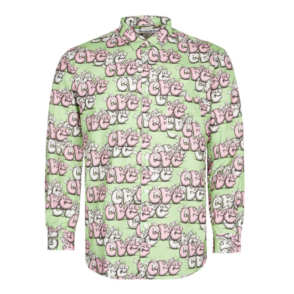 Comme des Garcons SHIRT x Kaws Long Sleeve Print Shirt | Green / Pink