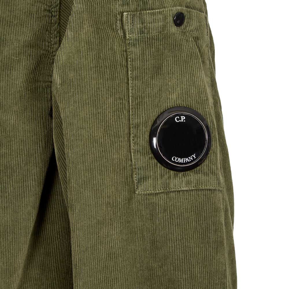 C.P. Company Cord Half Zip Hooded Overshirt | Stone Grey / Green | Aph