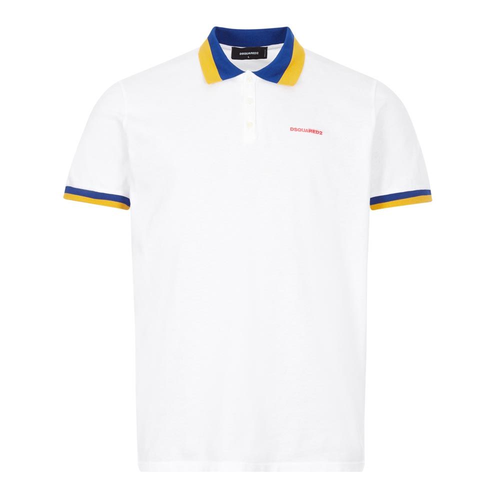 Officier Handvest Op tijd DSquared Polo Shirt | S74GL0046 S22743 100 White / Blue / Yellow | Aph