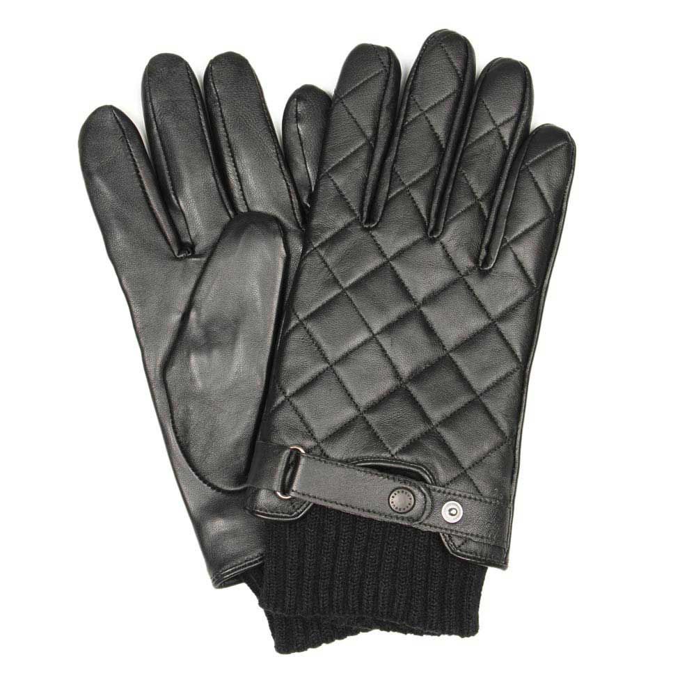 barbour quilted leather gloves black