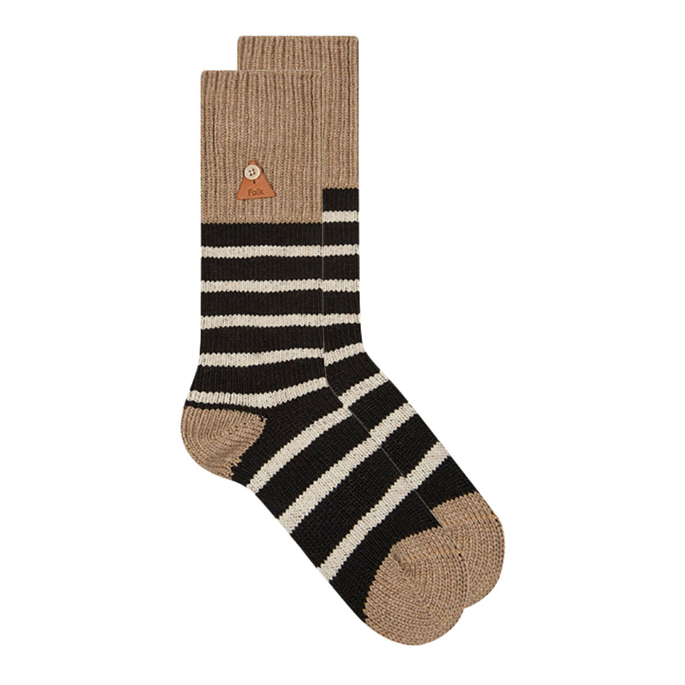Folk Wool Stripe Socks In Black